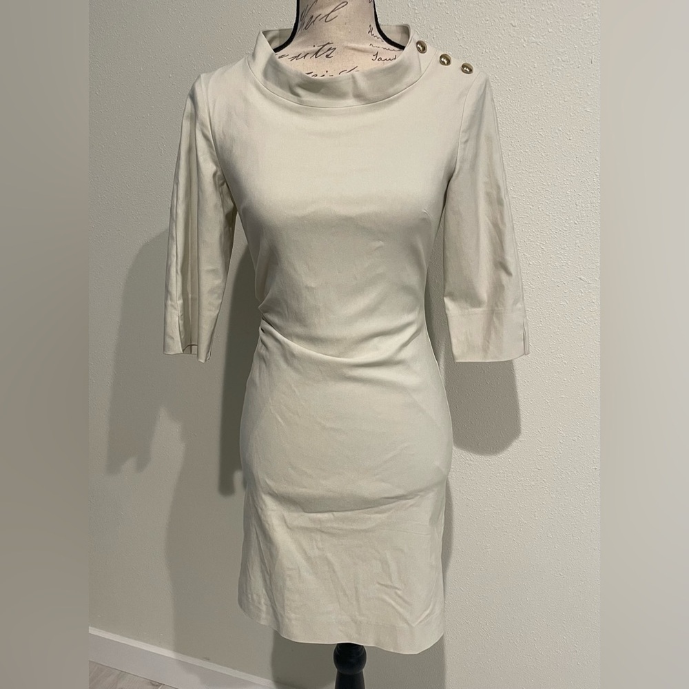Sara Campbell Cream Knee-Length Dress with Buttoned Shoulder